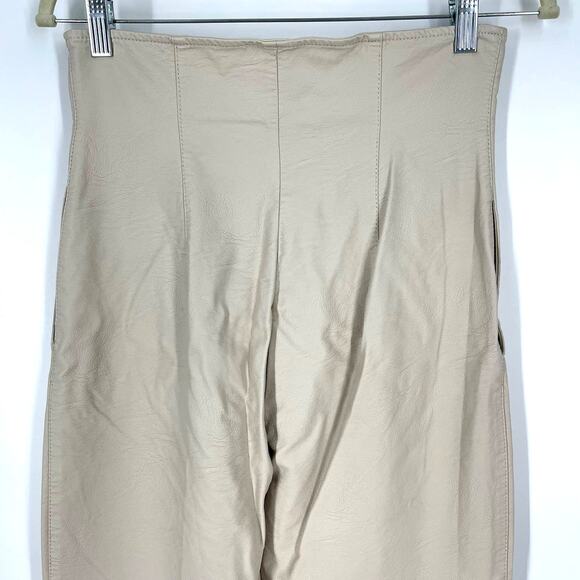 Sara Battaglia High Waist Faux Leather Pants Cream Wide Leg IT Size 42 - Picture 11 of 16